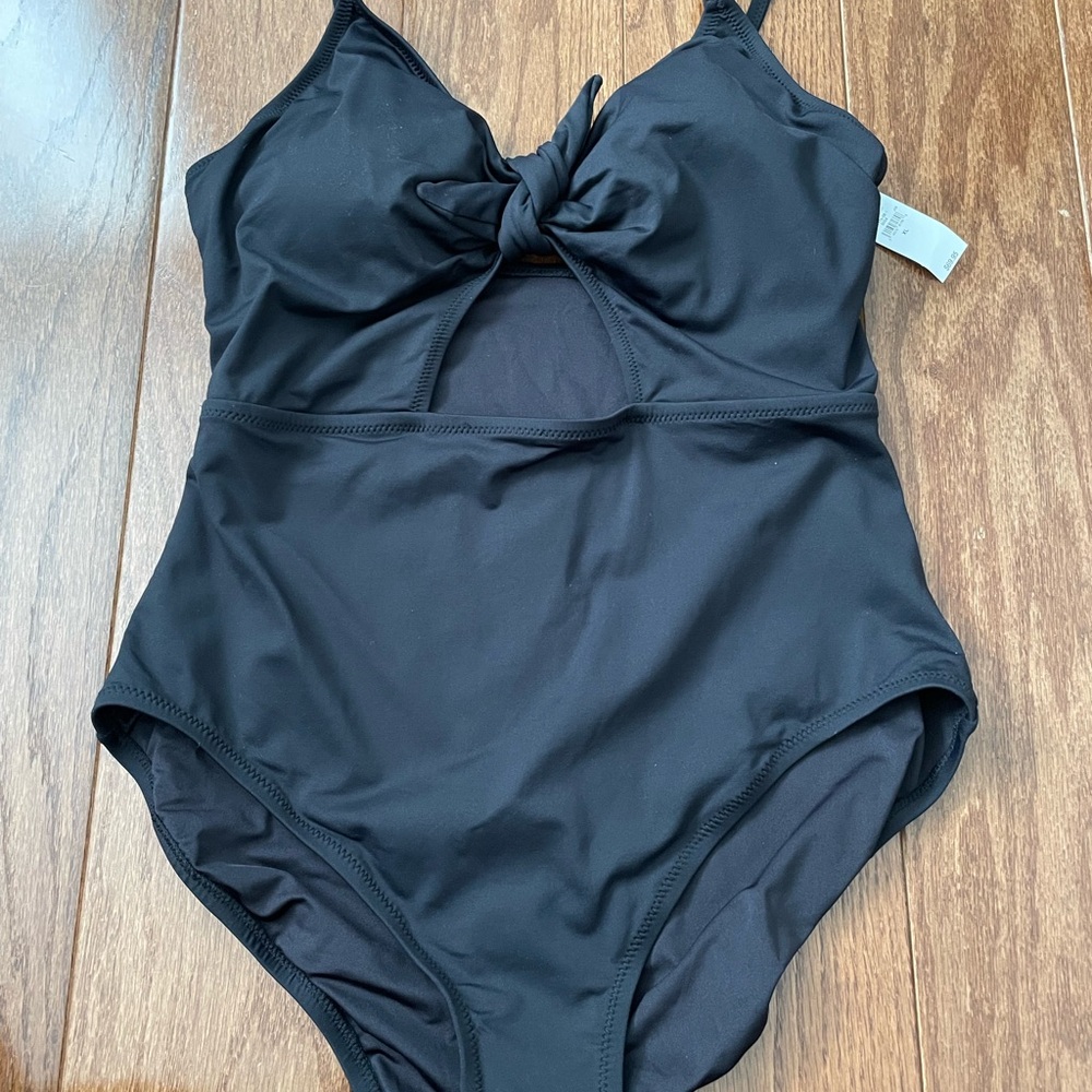 Black One-Piece Swimsuit with Knot Detail